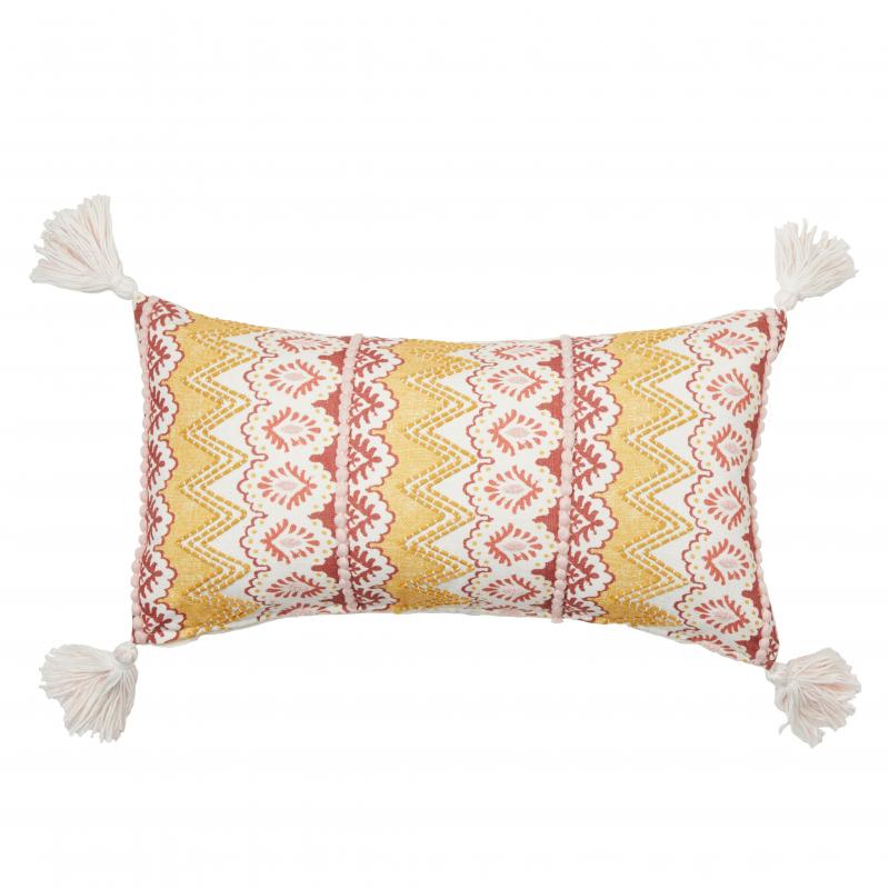 Logan & Mason Chelsea Ochre Multi Printed And Embellished Cotton Decorator Cushion 35x60 | Ochre Multi